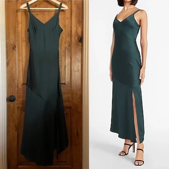 EXPRESS Satin V-Neck Midi Slip Dress EXPRESS Satin V-Neck Midi Slip Dress